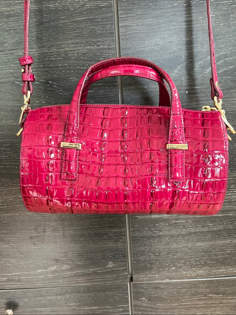 Brahmin Claire Pink Melbourne Croc Print Barrel Bag